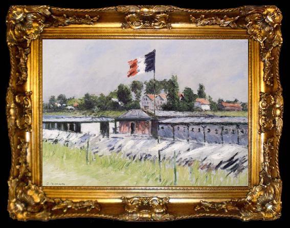 framed  Gustave Caillebotte Lavoirs sur La Seine Linge Sechant, ta009-2
